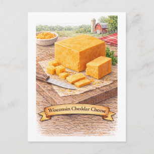 Cartão Postal Queijo Cheddar de Wisconsin (Série de Comida Ameri