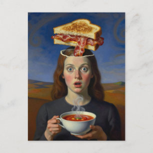 Cartão Postal Queijo Grelhado e Sopa Surreal Únicos