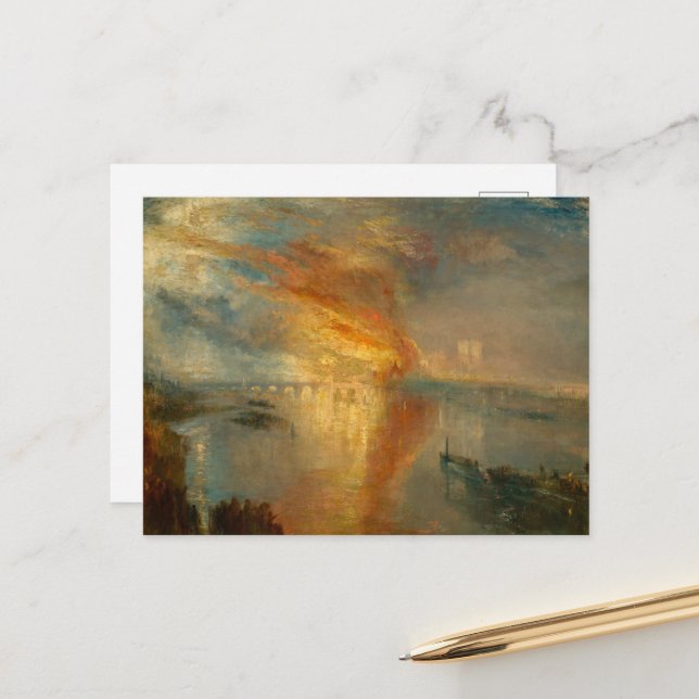 Cartão Postal Queimando Casas de Lordes e Comuns (Frente/Verso In Situ)