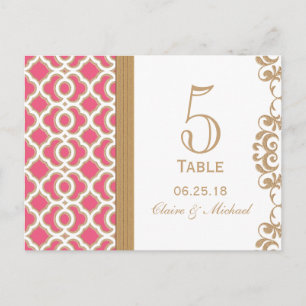 Cartão Postal Quente rosa e Dourado Número da Mesa Casada Marroq