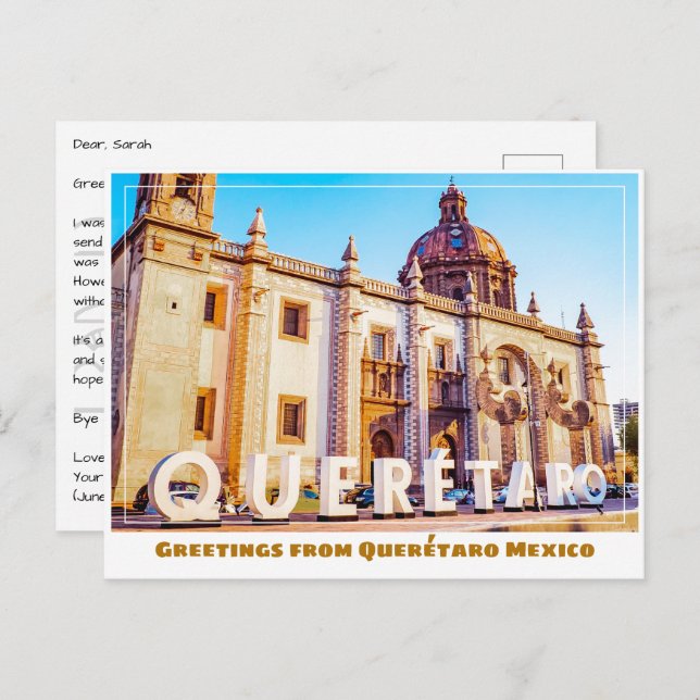 Cartão Postal Querétaro México - Sinal e Igreja (Frente/Verso)