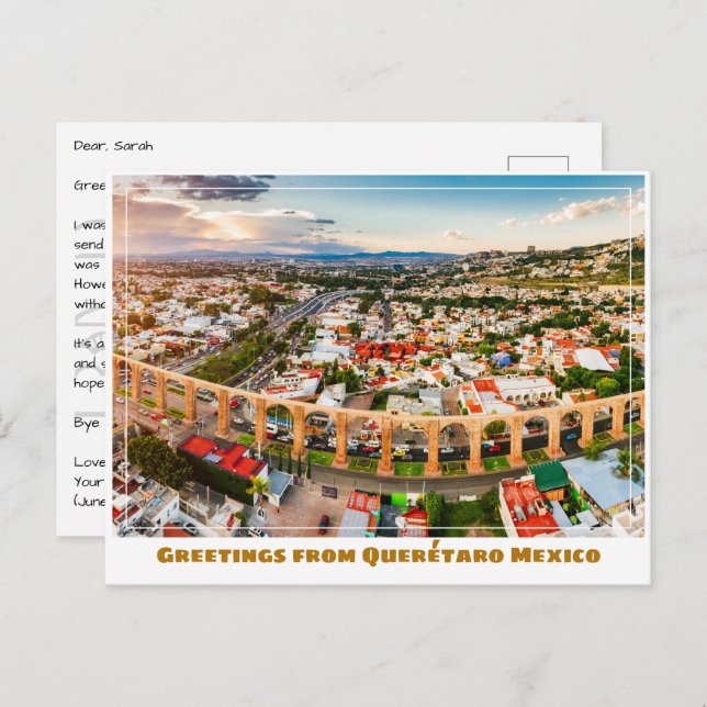 Cartão Postal Querétaro México - Visão Geral do Aqueduto (Frente/Verso)