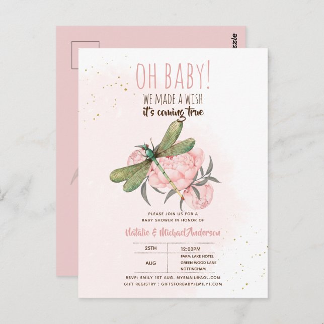 Cartão Postal Querida DRAGONFLY Faça Um Chá de fraldas Falso (Frente/Verso)