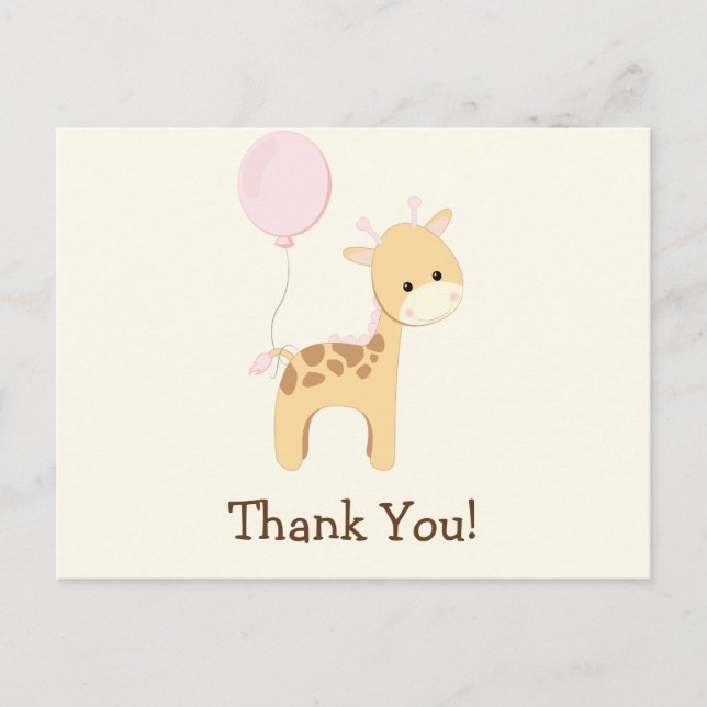 Cartão Postal Querida Girafa, Rosa, Selva Animal Obrigado (Frente)