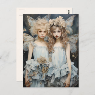 Cartão Postal Querido das Fadas Azul Satin Vestidos Bonito Asas