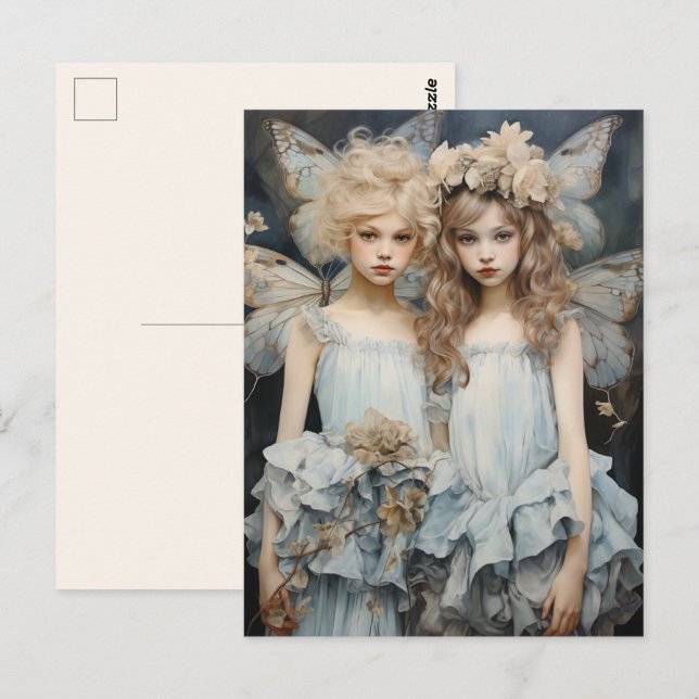 Cartão Postal Querido das Fadas Azul Satin Vestidos Bonito Asas (Frente/Verso)