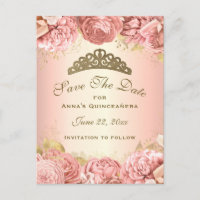 Quinceanera Floral Dourada Elegante Salva A Data