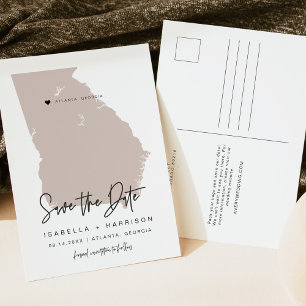 Cartão Postal QUINN- Mapa da Geórgia Salva a Data Coração Móvel