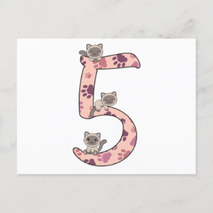 Cartão Postal Quinto Aniversário Do Gato Siamês Para Crianças