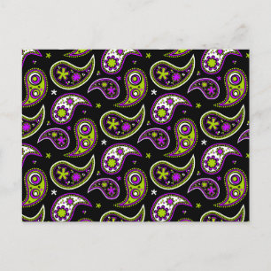 Cartão Postal Quirky Paisley Pink e Green