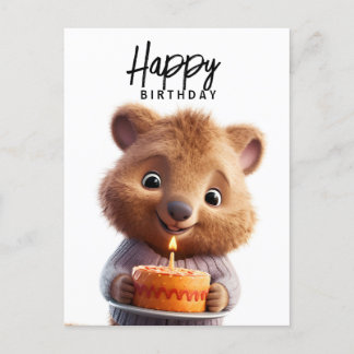 Cartão Postal Quokka fofa com bolo de aniversário