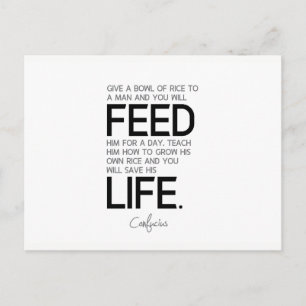 Cartão Postal QUOTAS: Confúcio: Tigela de arroz, arroz cultivado