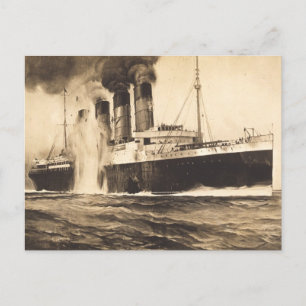 Cartão Postal R.M.S. Lusitania Atingida por Torpedos na Cabeça d