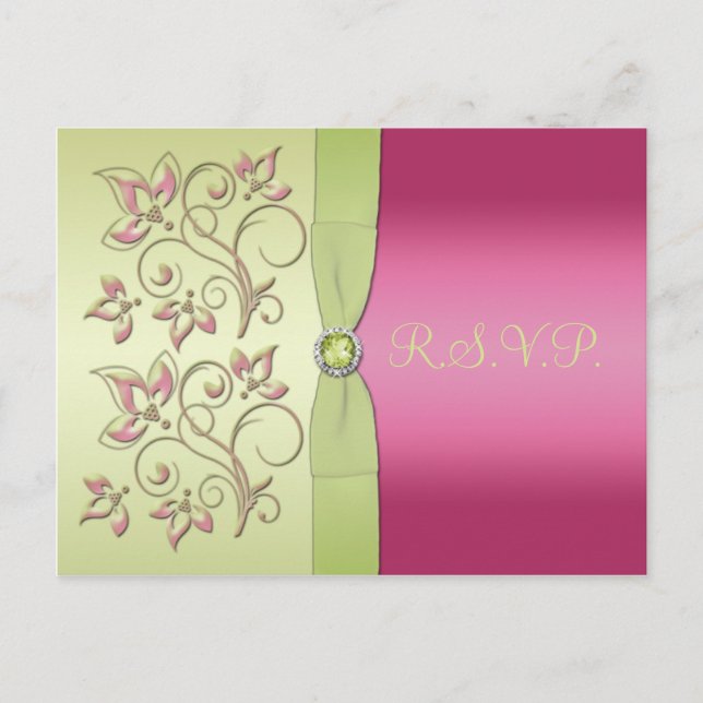 Cartão postal R.S.V.P. verde e rosa (Frente)