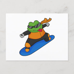 Cartão Postal Rã como snowobarder com snowboard