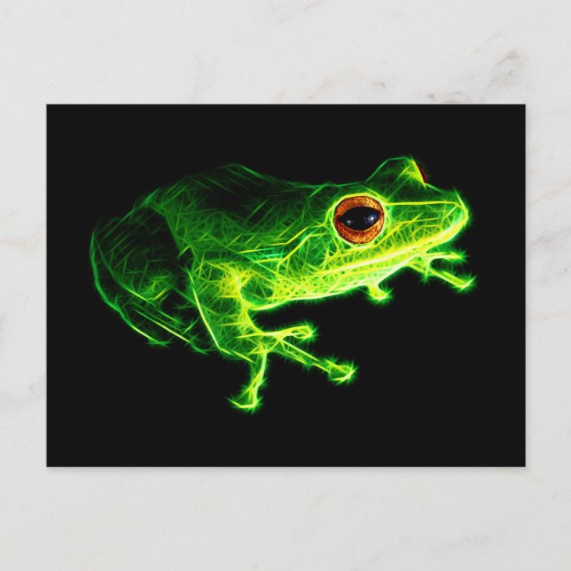Cartão Postal Rã-Eletrica Verde Neon - Descrição de Animal Brilh (Frente)