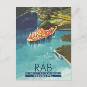 Cartão Postal Rab isle, Dalmácia, Croácia, poster de viagens vin