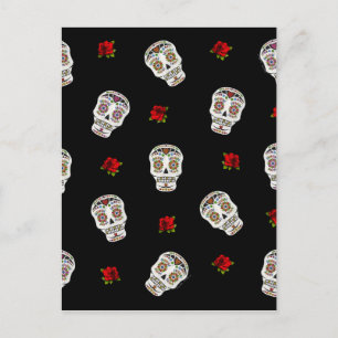 Cartão Postal RAB Rockabilly Açúcares Caveiras Rosas Em Preto