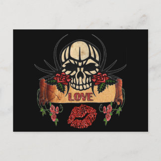 Cartão Postal RAB Rockabilly Caveira Rosas Amor Batom