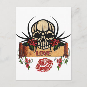 Cartão Postal RAB Rockabilly Caveira Rosas Amor Batom