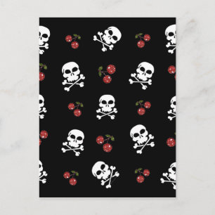 Cartão Postal RAB Rockabilly Caveiras e Cerejas em Preto