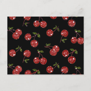 Cartão Postal RAB Rockabilly Cerejas Muito Vermelhas Em Preto