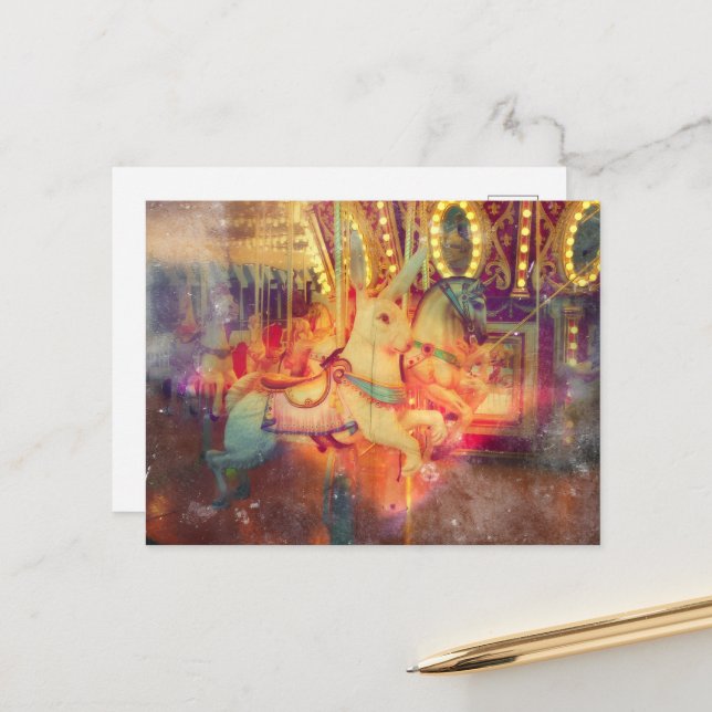 Cartão Postal Rabbit and Horse Merry Go Round (Frente/Verso In Situ)