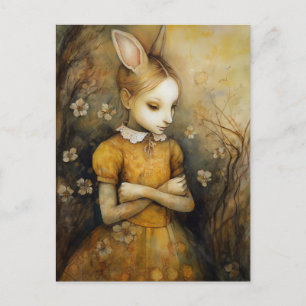 Cartão Postal Rabbit Child in a Yellow Floral Vress