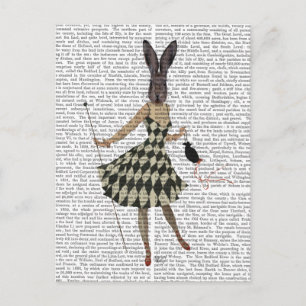 Cartão Postal Rabbit em vestido branco preto