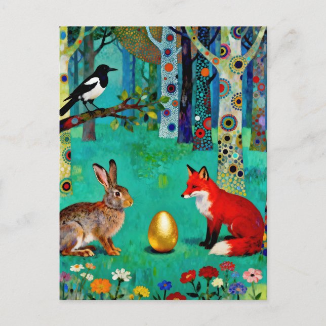 Cartão Postal Rabbit, Magpie, Fox and “The Sharing Path” (Frente)