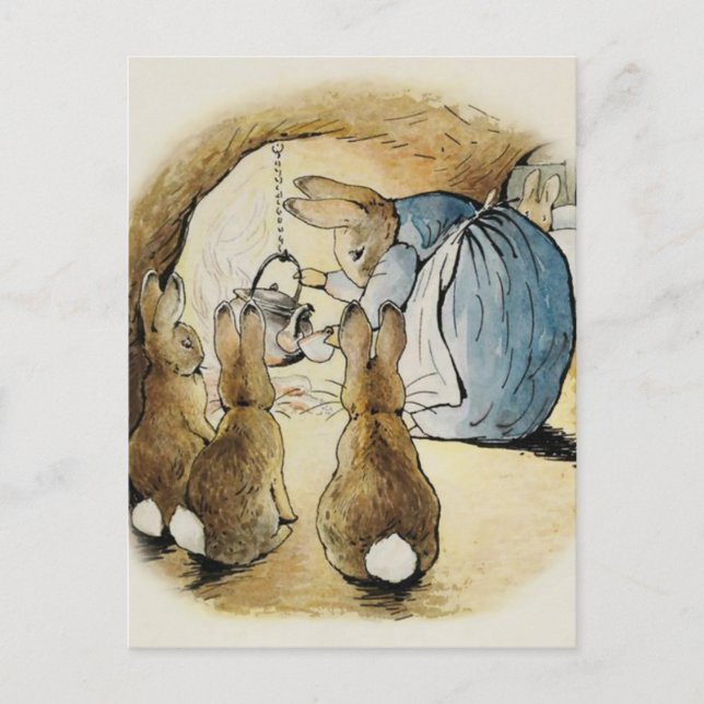 Cartão Postal Rabbit Pours Tea by Beatrix Potter (Frente)