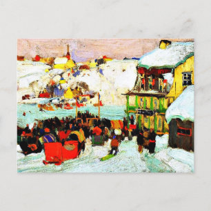 Cartão Postal Raças de Cavalo no inverno, pintura de arte,