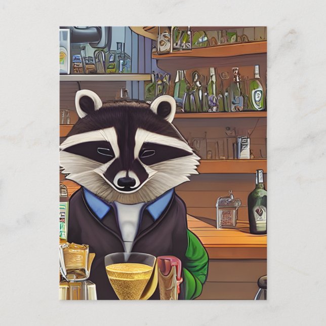 Cartão Postal Raccoon Bartender (Frente)