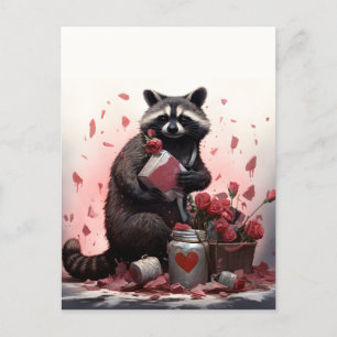 Cartão Postal Raccoon com lixo de Dia de os namorados