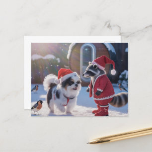 Cartão Postal Raccoon e um Natal Festivo para Cachorros