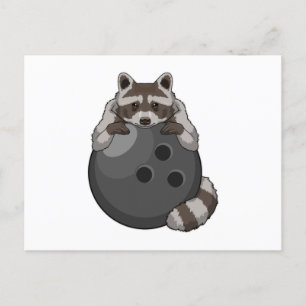 Cartão Postal Raccoon em Boliches com Bola de boliche