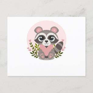 Cartão Postal Raccoon segurando um coração para o Dia de os na