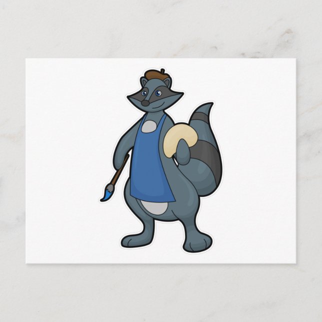 Cartão Postal Racoon como Pincel com Pincel (Frente)