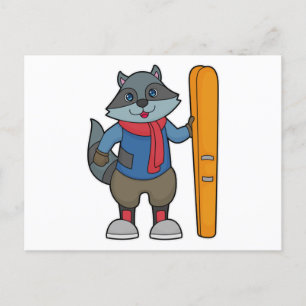 Cartão Postal Racoon Skier Ski