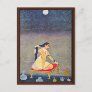 Cartão Postal Radha À Noite. Mughal Painting Ca 1650Th Por Indi