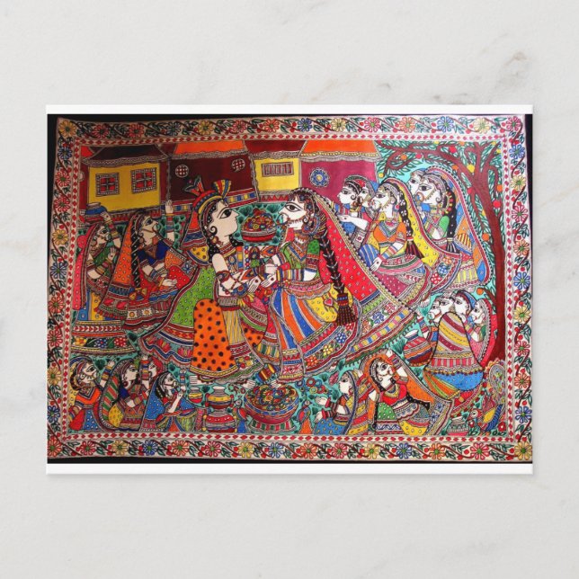 CARTÃO POSTAL RADHA KRISHNA HINDU DEUS MADHUBANI ART STYLE (Frente)