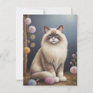 Cartão Postal Ragdoll Cat no Jardim Fluffy Pet Ilustração