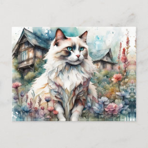 Cartão Postal Ragdoll Cat no jardim inglês