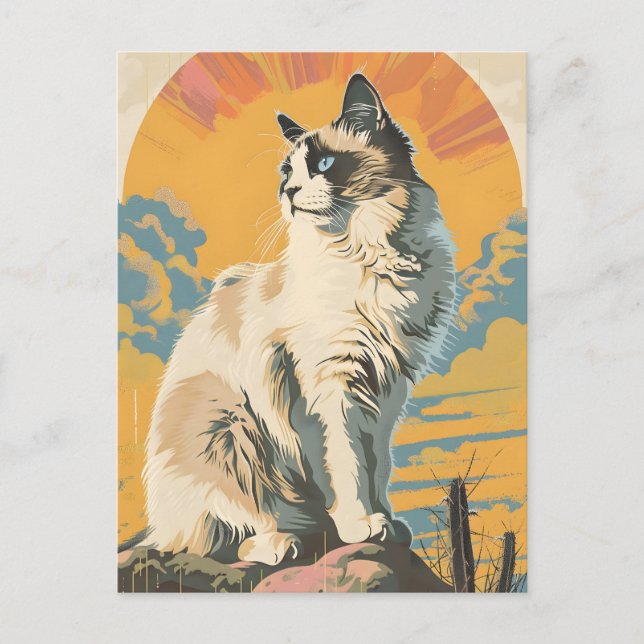Cartão Postal Ragdoll Cat Vintage Art (Frente)
