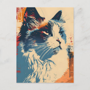 Cartão Postal Ragdoll Cat Vintage Art