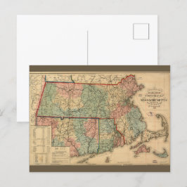 Cartão Postal Rail Road & Township Map of Massachusetts, 1879