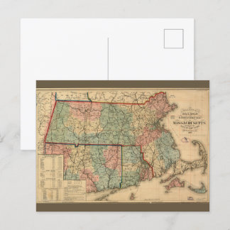 Cartão Postal Rail Road & Township Map of Massachusetts, 1879