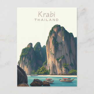 Cartão Postal Railay Beach, Krabi Thailand Vintage illustration