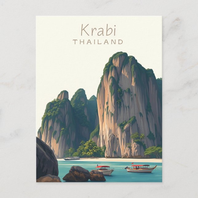 Cartão Postal Railay Beach, Krabi Thailand Vintage illustration (Frente)