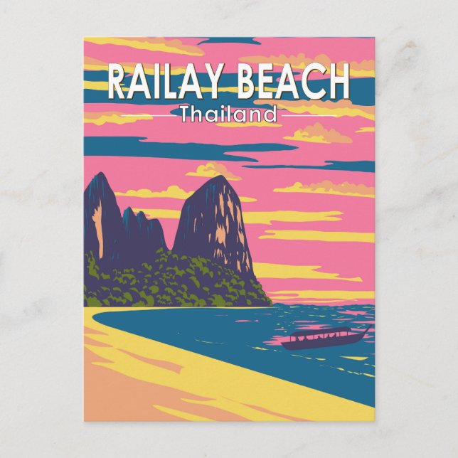 Cartão Postal Railay Beach Thailand Viagem Art Vintage (Frente)